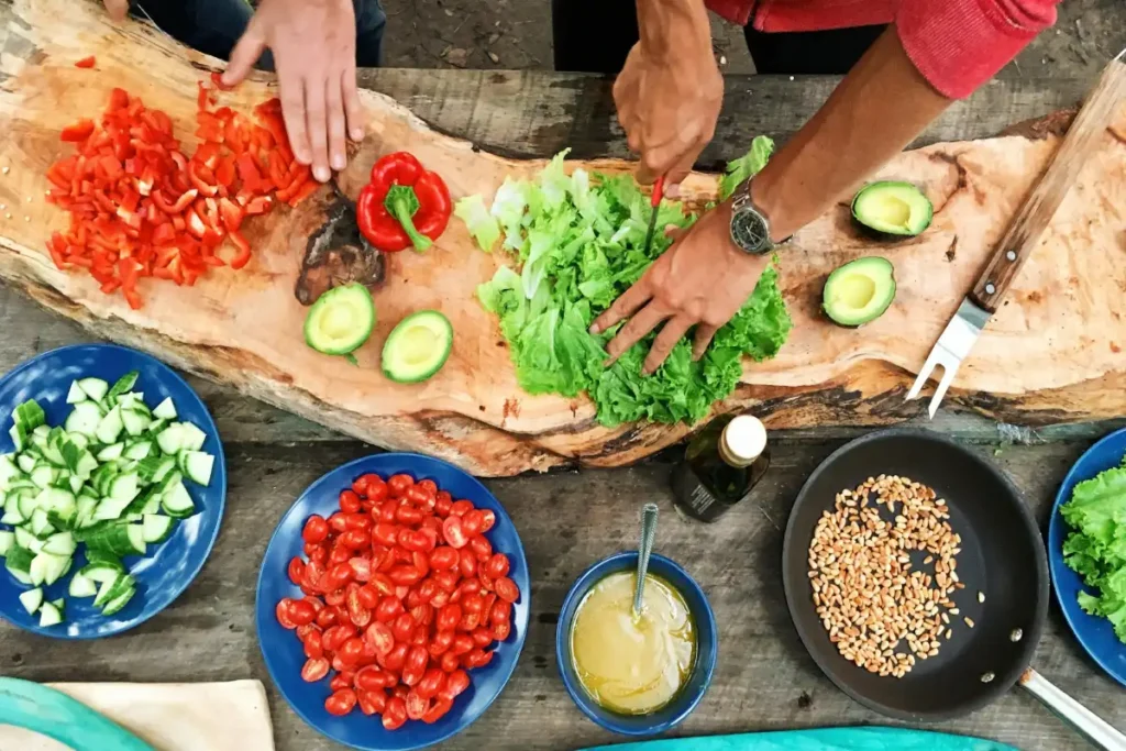 Fresh ingredients for Mexican Tuna Salad recipe on a rustic wooden table
