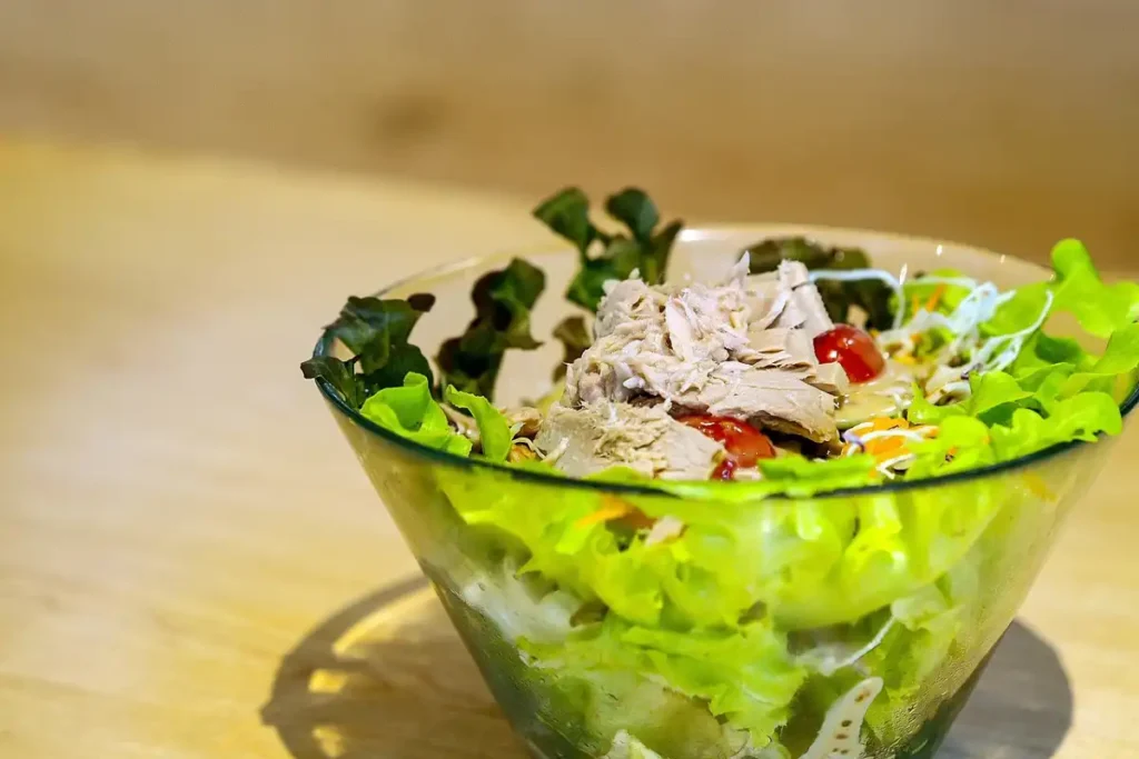 A fresh tuna salad on a bowl