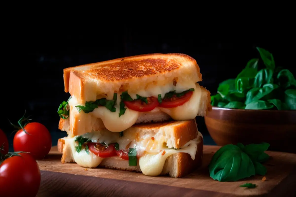 Caprese-Style Grilled Cheese Sandwich with Tomato and Basil