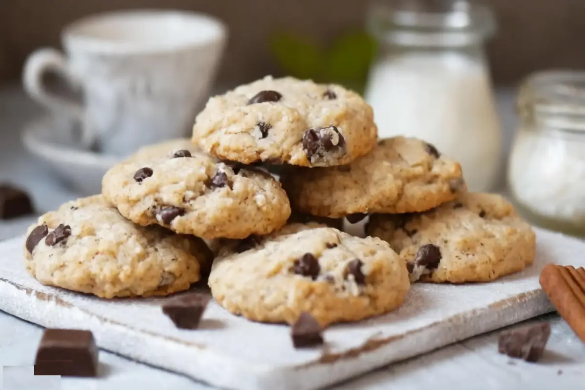 A plate full of cream cheese chocolate chip cookies with chocolate chunks