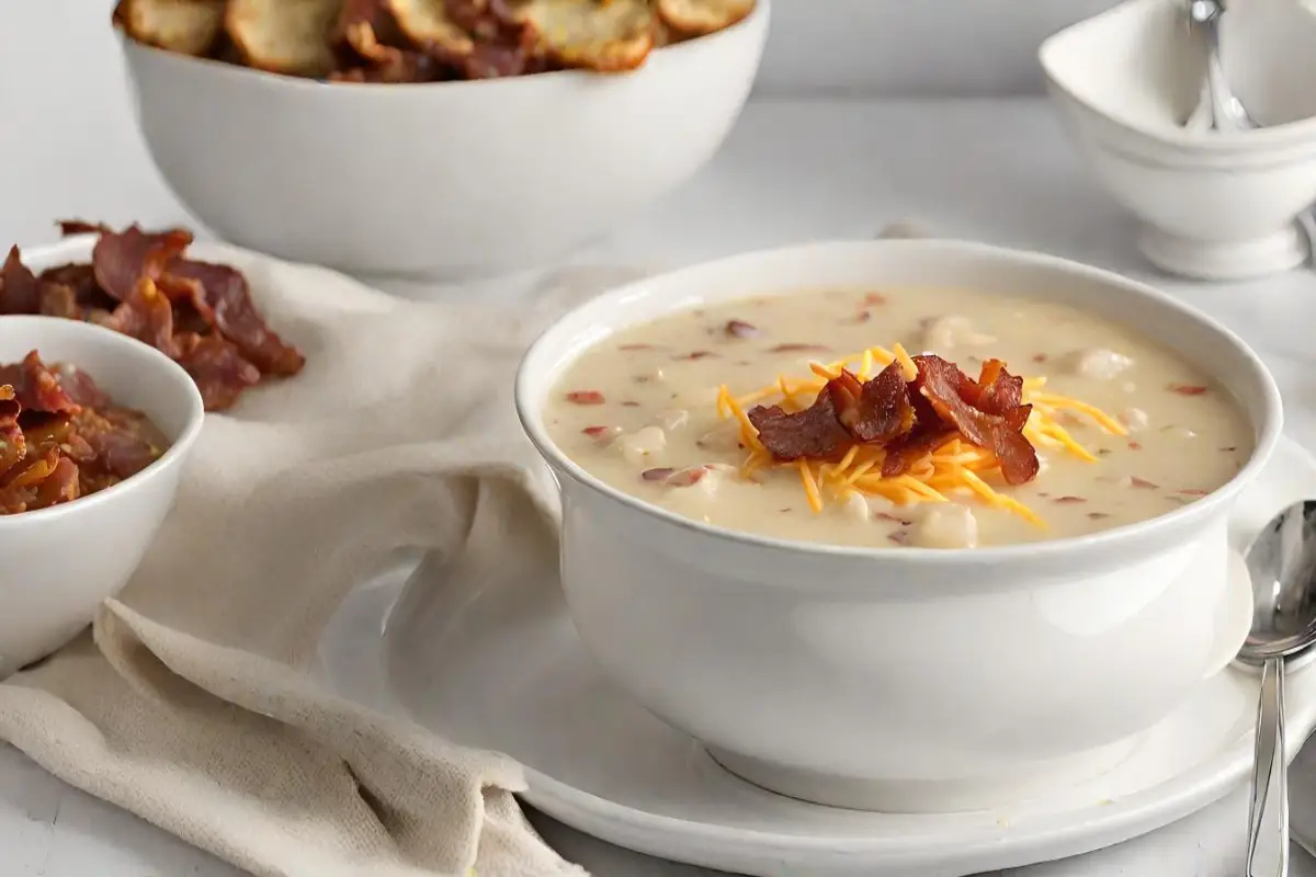 Creamy Crockpot Crack Potato Soup with cheese and bacon
