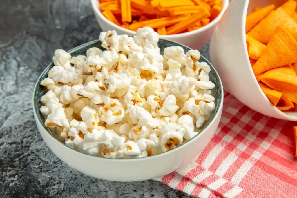 A bowl of Air-Popped Jalapeno Popcorn next to spicy snacks.